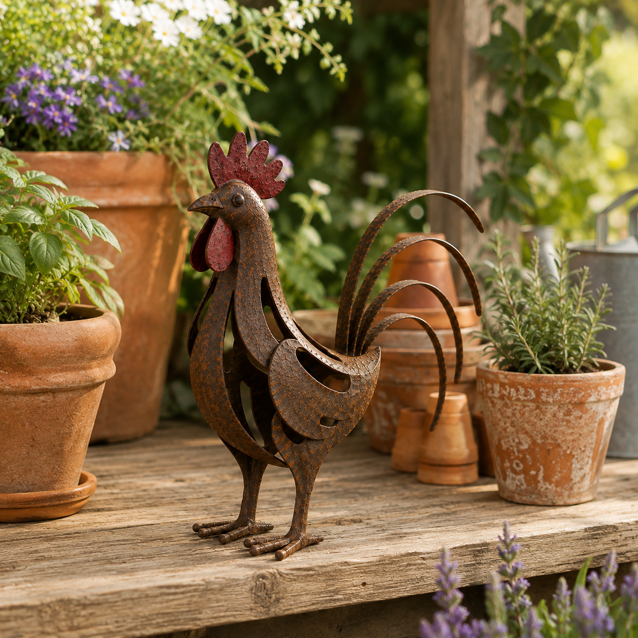 Rustic Metal Rooster Garden Decor