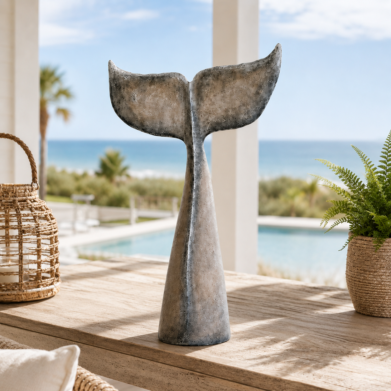 Vintage Coastal Whale Tail Sculpture Set