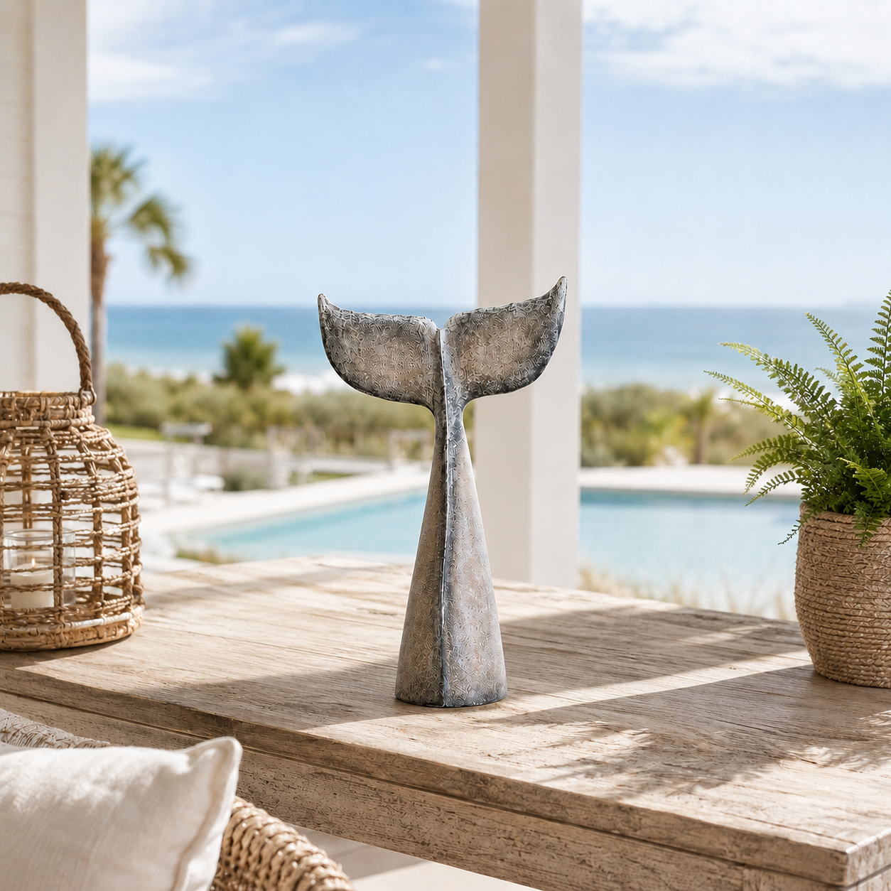 Vintage Coastal Whale Tail Sculpture Set