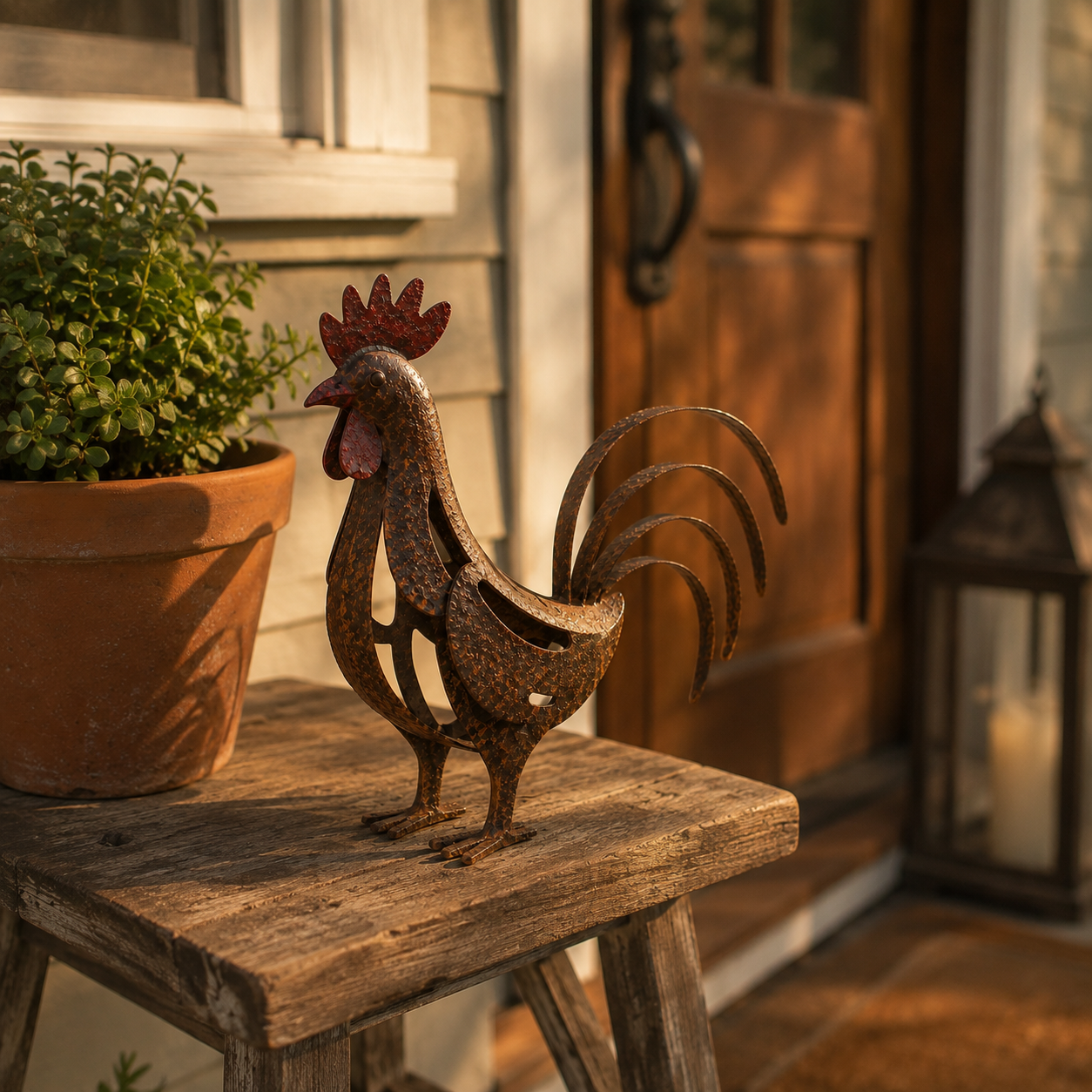 Rustic Metal Rooster Garden Decor