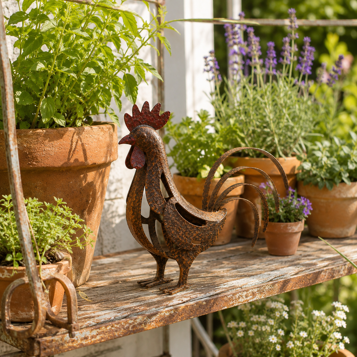 Rustic Metal Rooster Garden Decor