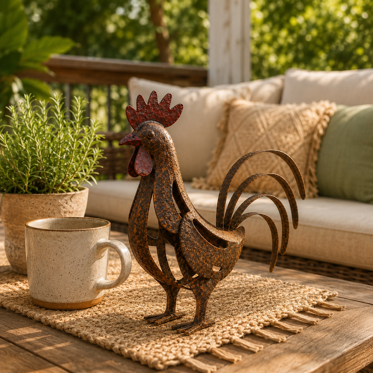 Rustic Metal Rooster Garden Decor