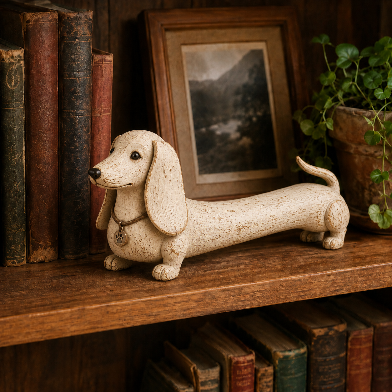 Vintage Dachshund Figurine Rustic Wooden Dog Statue Decor for Dog Lovers