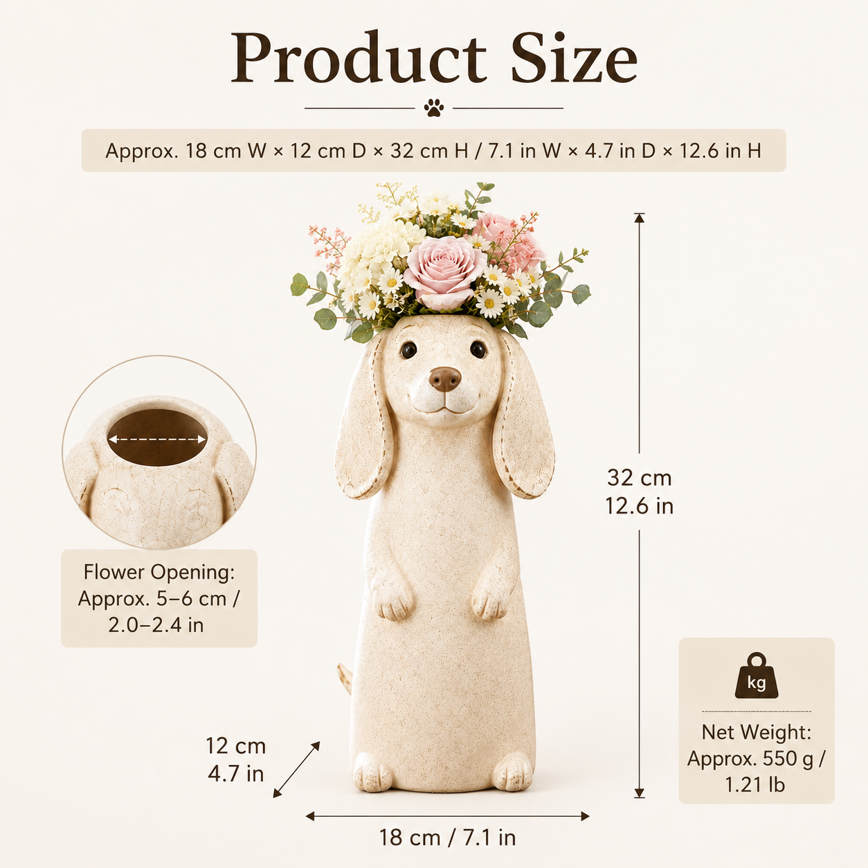 Dachshund Flower Vase Figurine Cute Resin Dog Planter with Artificial Flowers