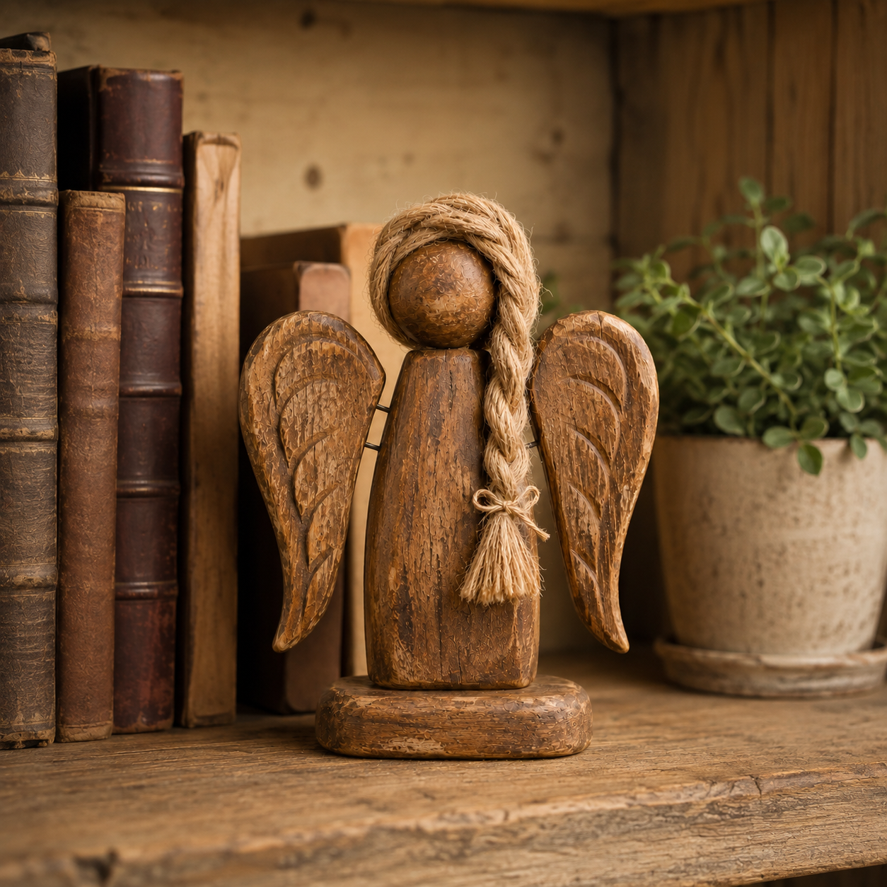 Vintage Handmade-Style Angel Decor with Natural Charm for Home, Mantel, Shelf & Gift Giving