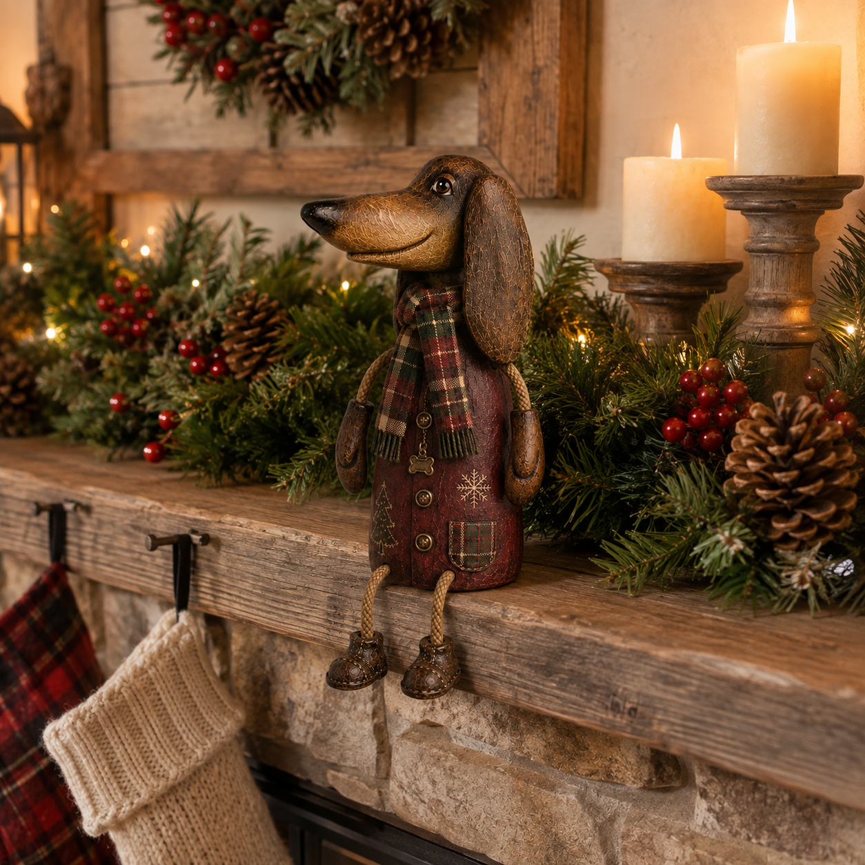 Vintage Christmas Dachshund Shelf Sitter