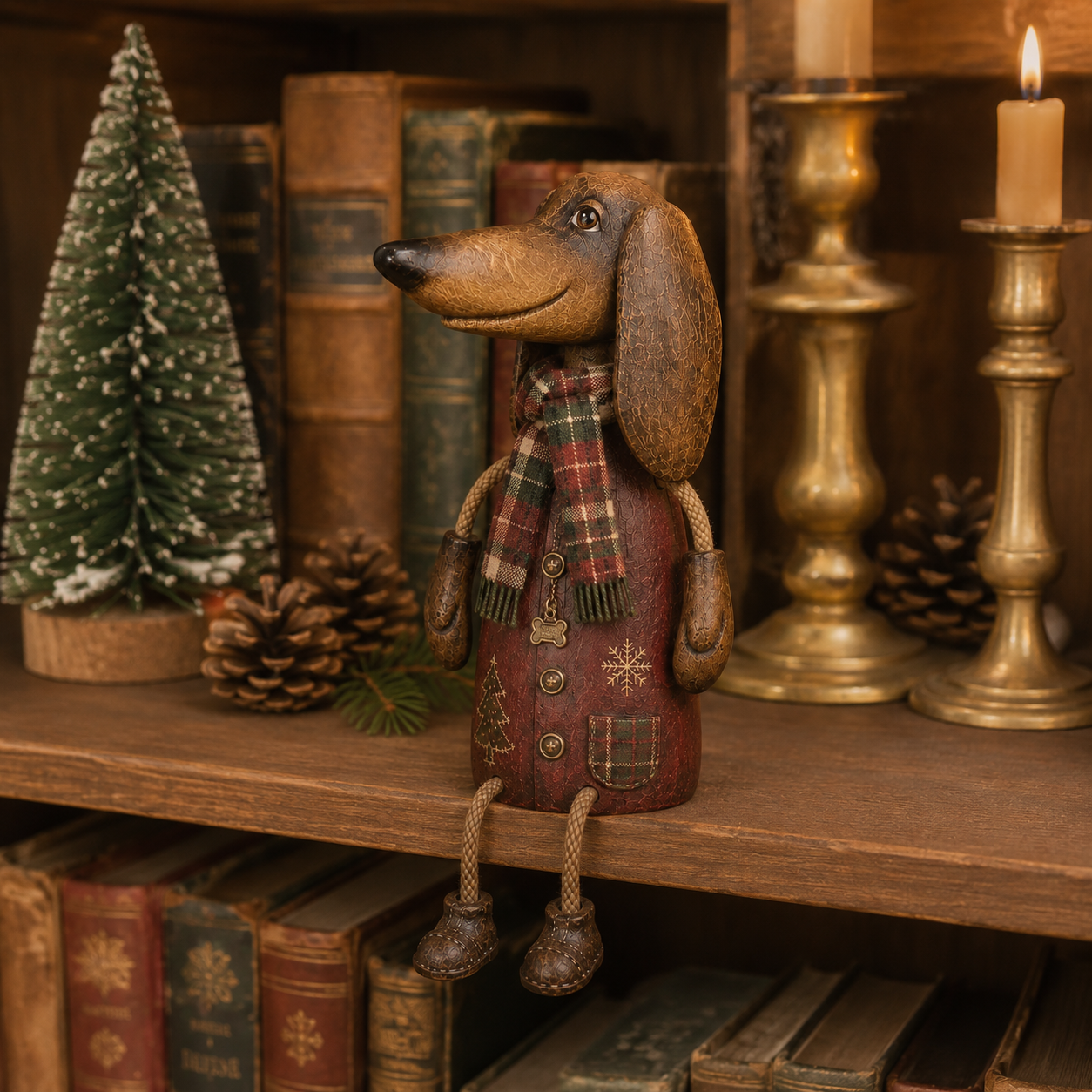 Vintage Christmas Dachshund Shelf Sitter