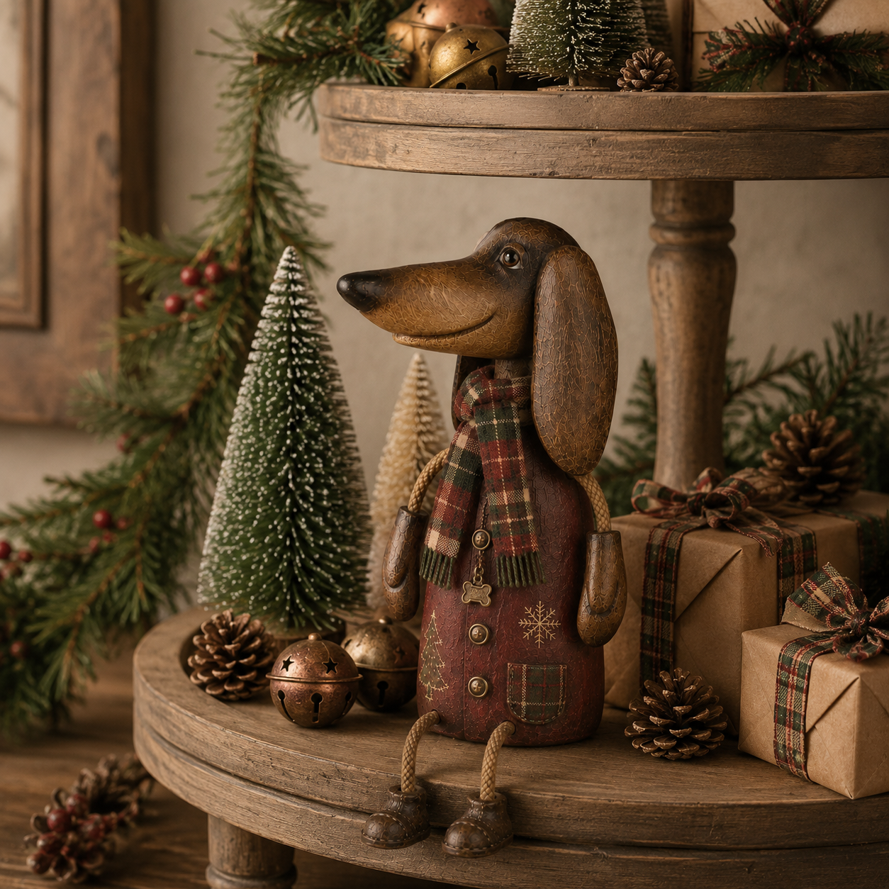 Vintage Christmas Dachshund Shelf Sitter