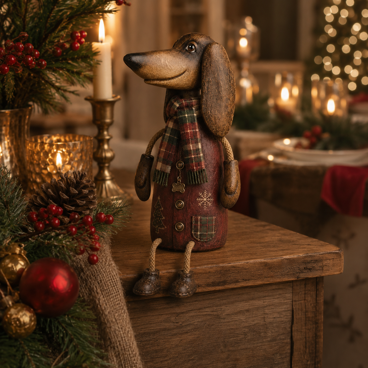 Vintage Christmas Dachshund Shelf Sitter