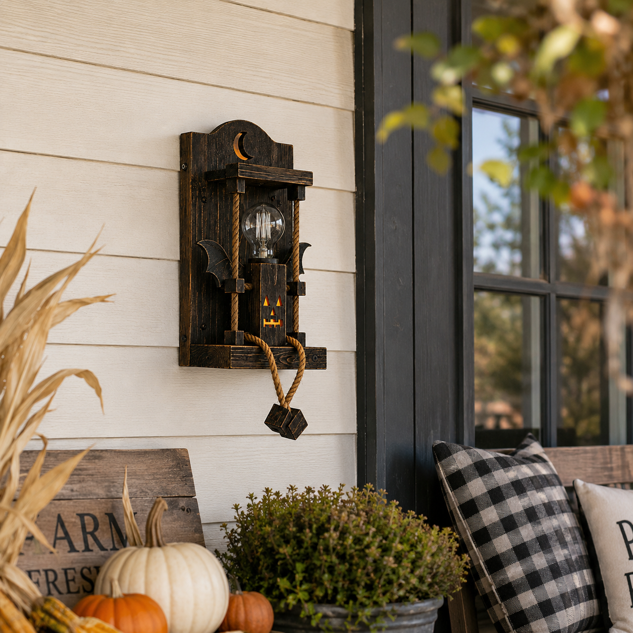 Rustic Halloween Robot Wall Sconce