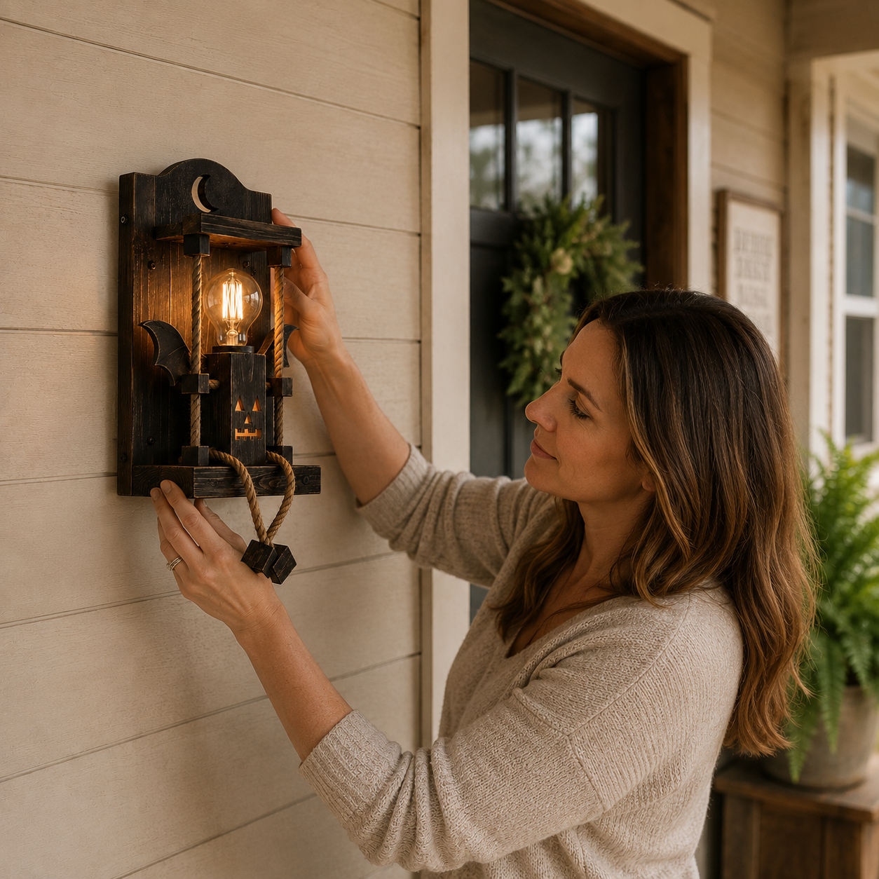 Rustic Halloween Robot Wall Sconce