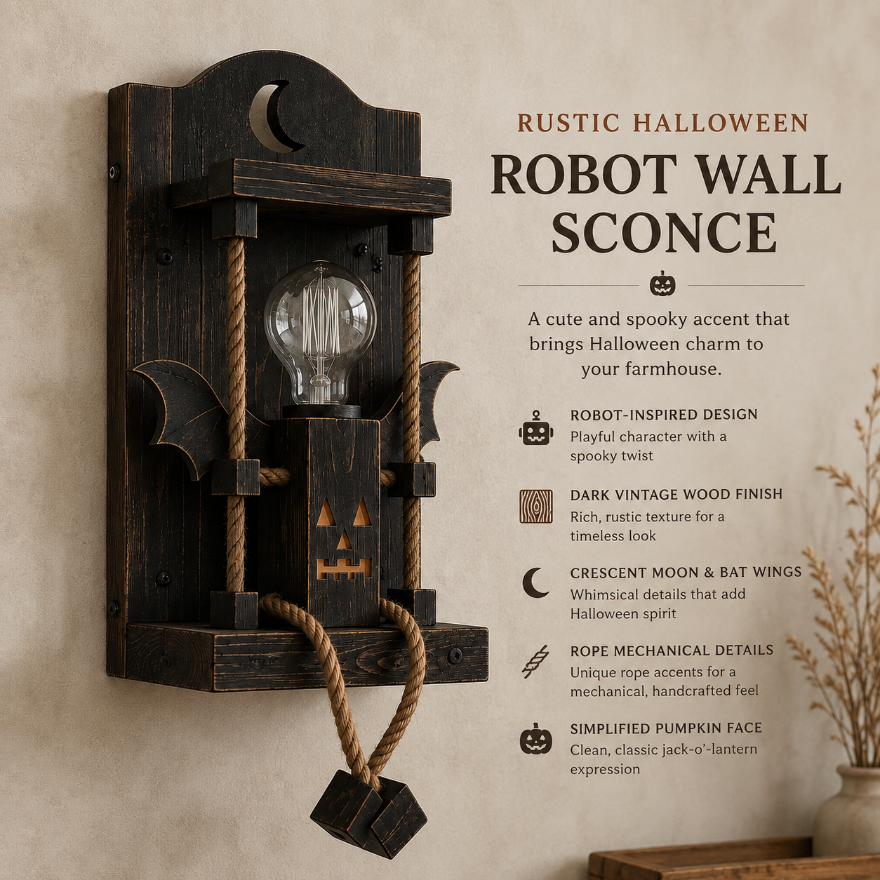 Rustic Halloween Robot Wall Sconce