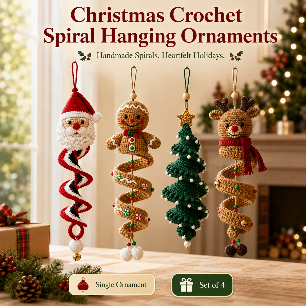 Crochet Christmas Spiral Hanging Ornaments.