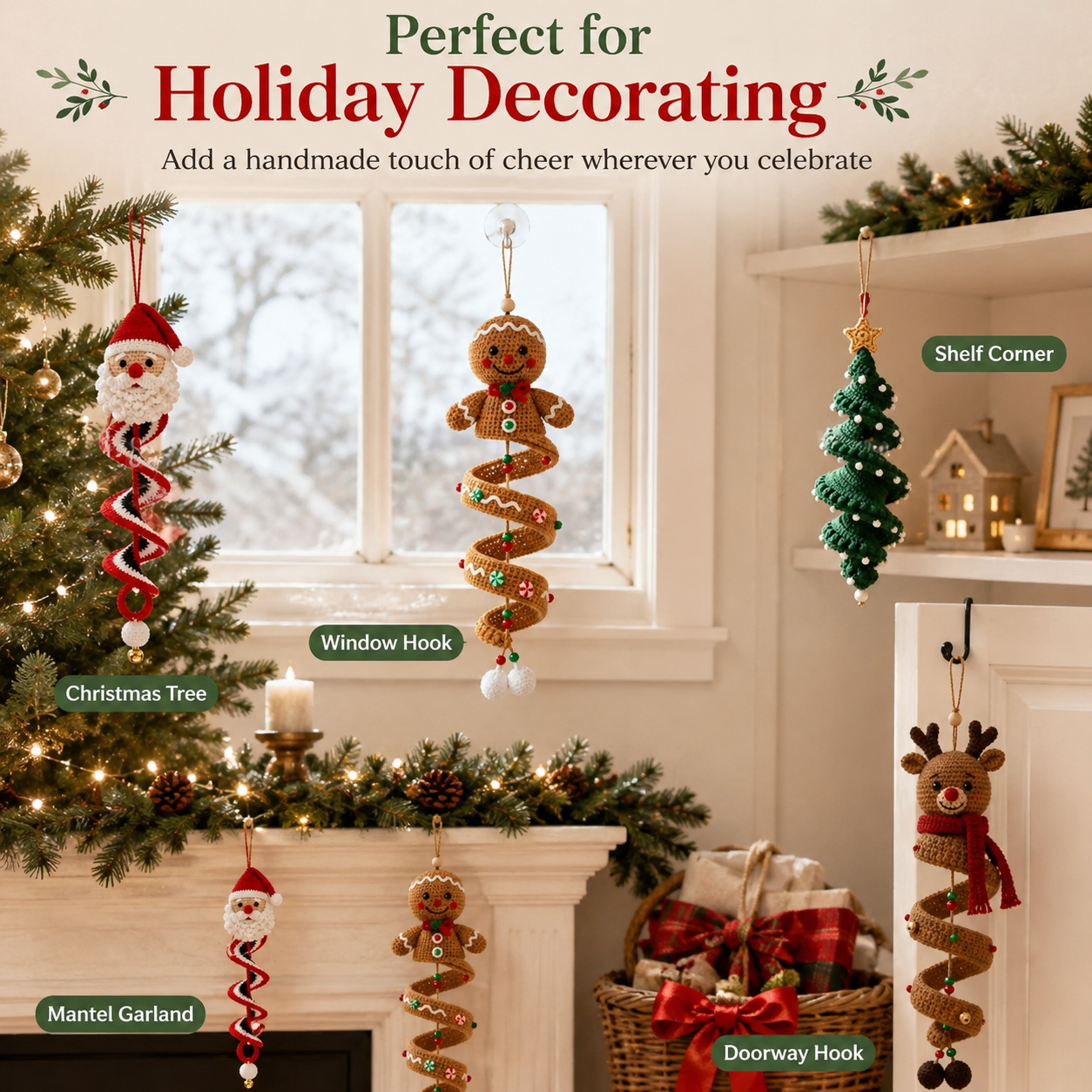 Crochet Christmas Spiral Hanging Ornaments.