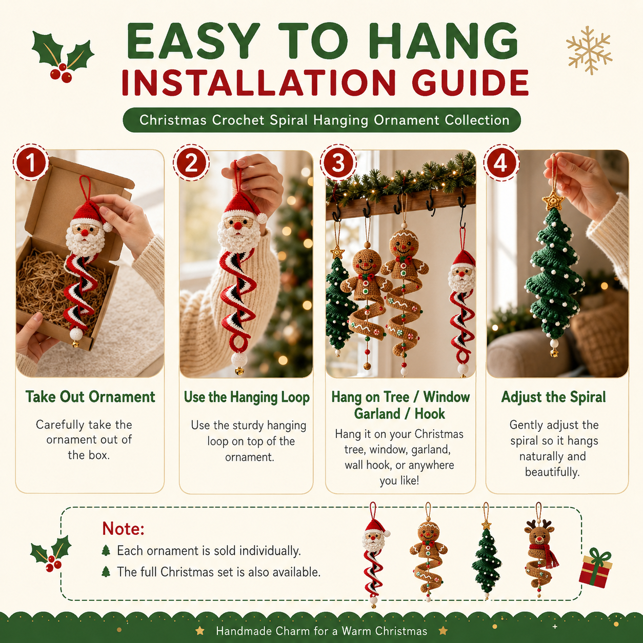 Crochet Christmas Spiral Hanging Ornaments.