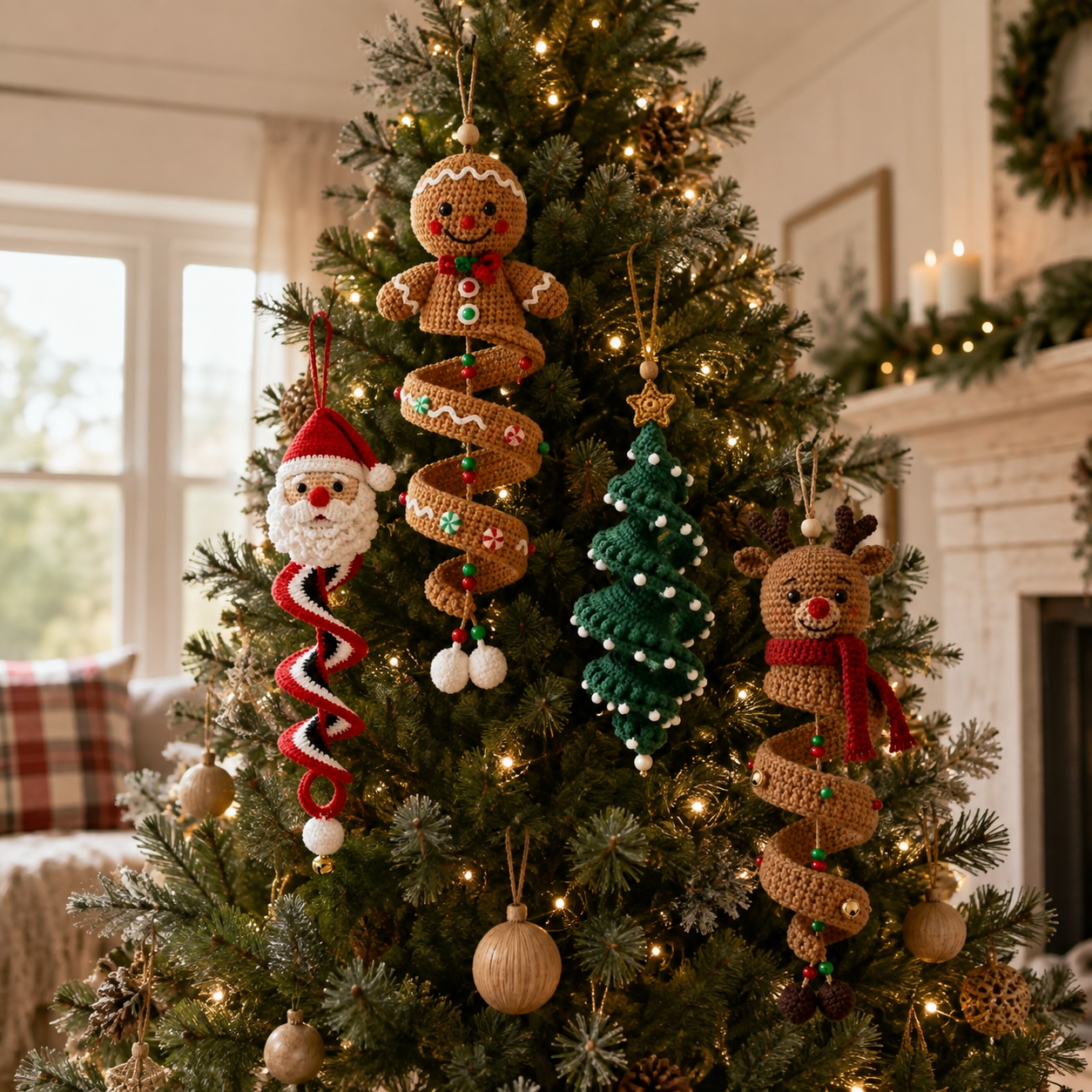 Crochet Christmas Spiral Hanging Ornaments.