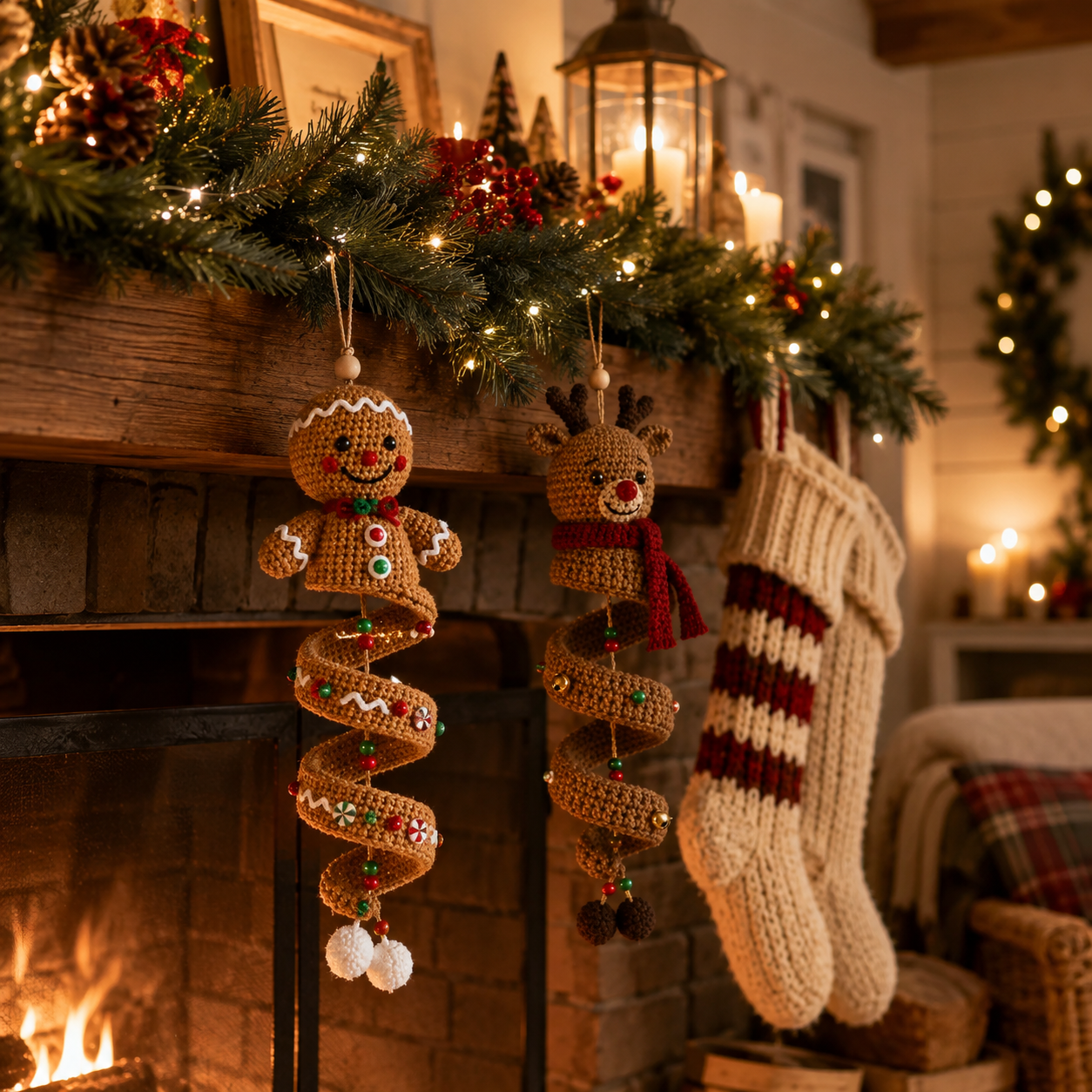 Crochet Christmas Spiral Hanging Ornaments.