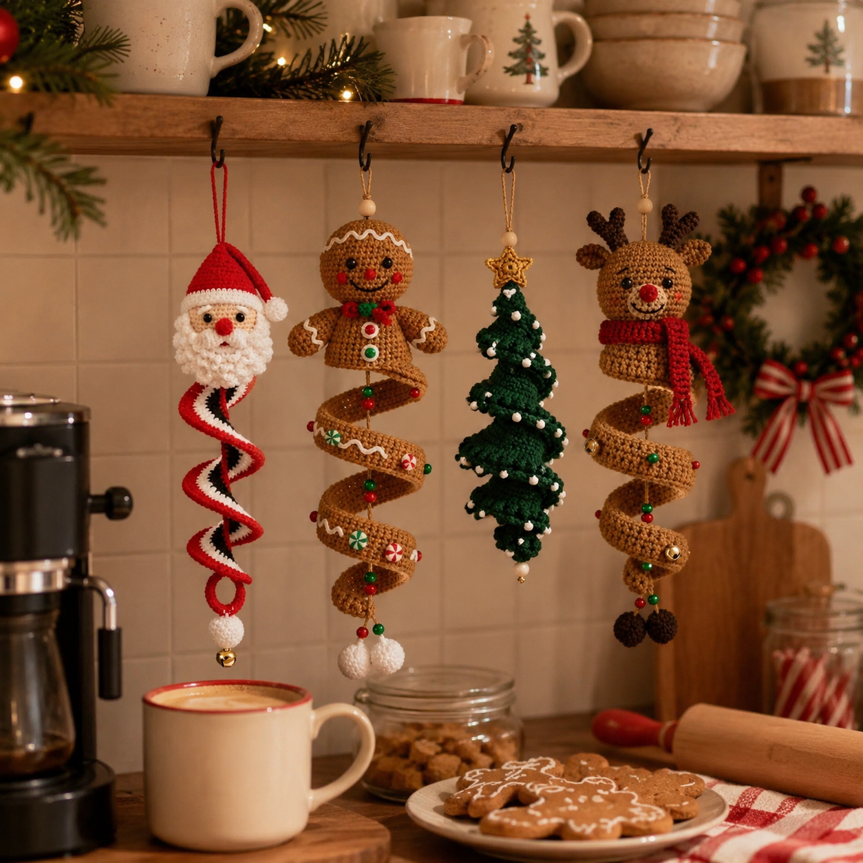 Crochet Christmas Spiral Hanging Ornaments.