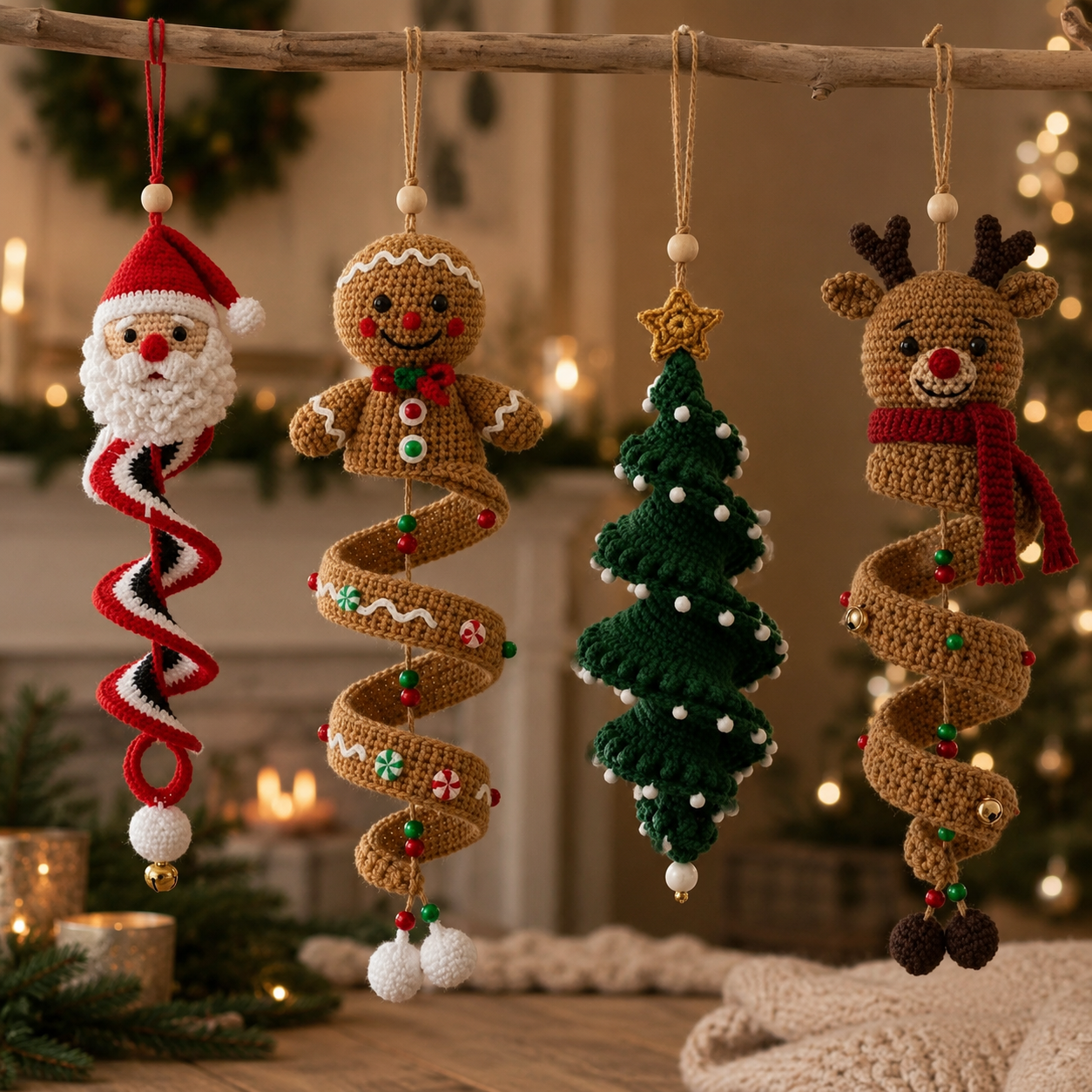Crochet Christmas Spiral Hanging Ornaments.