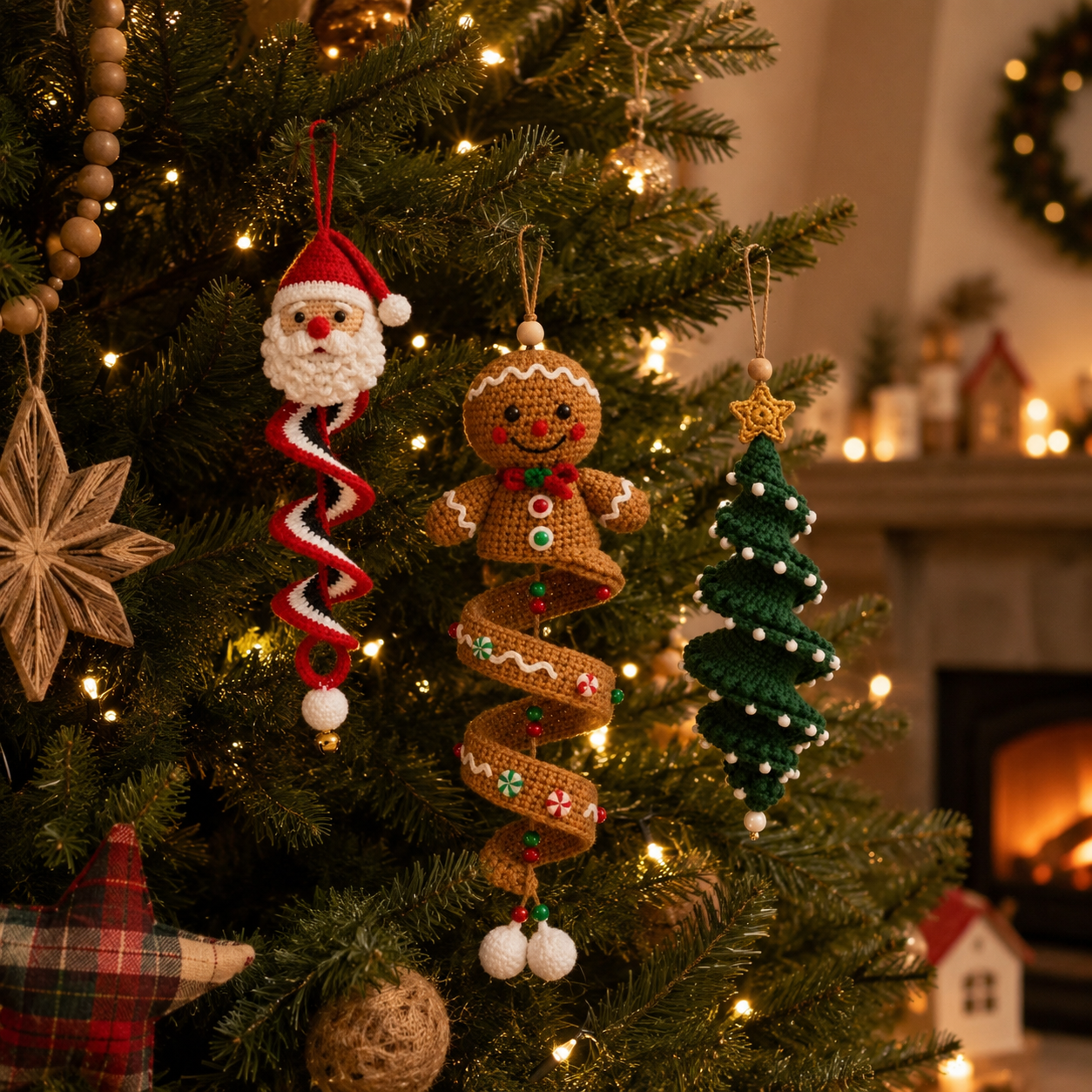 Crochet Christmas Spiral Hanging Ornaments.