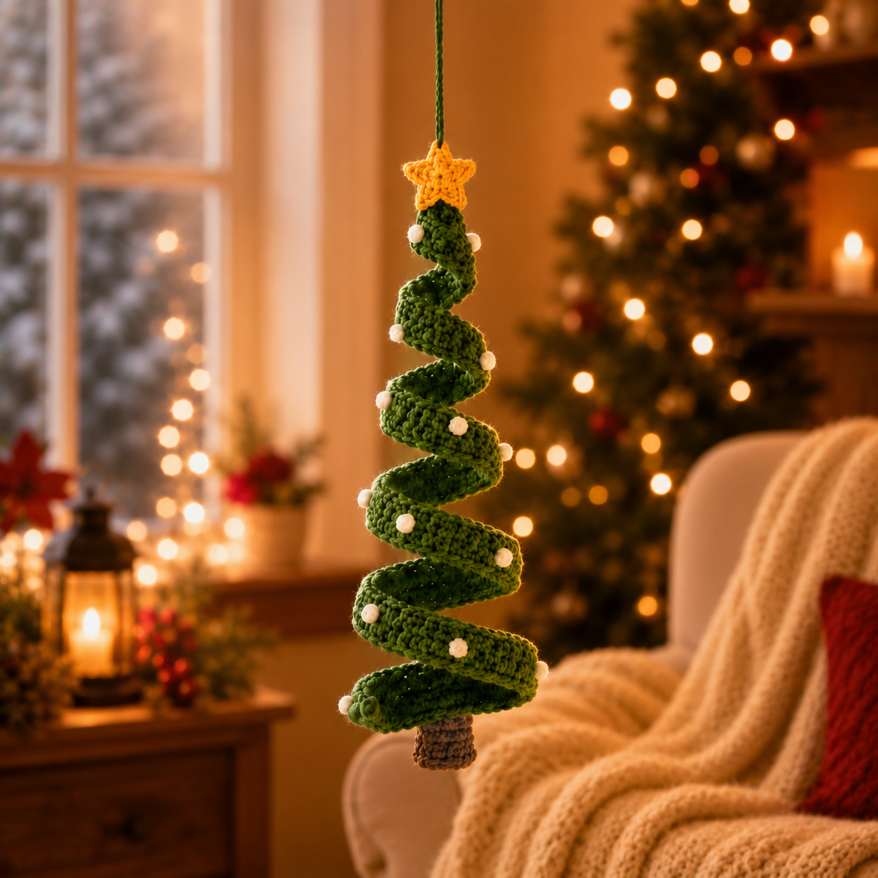 Crochet Christmas Spiral Hanging Ornaments.