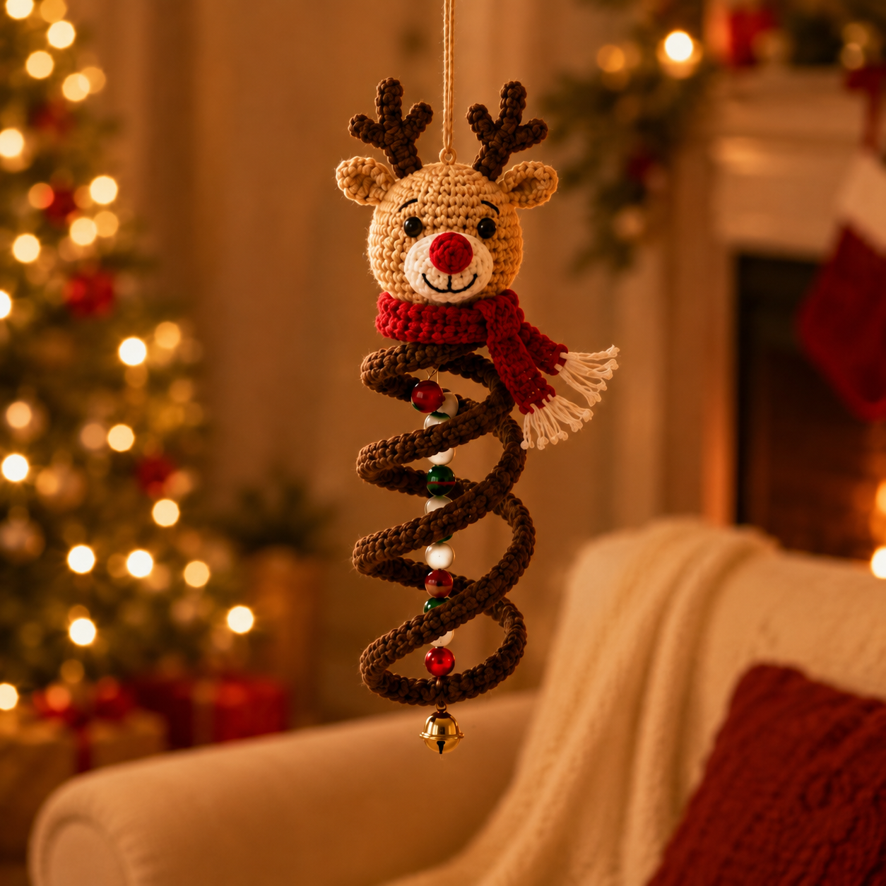 Crochet Christmas Spiral Hanging Ornaments.