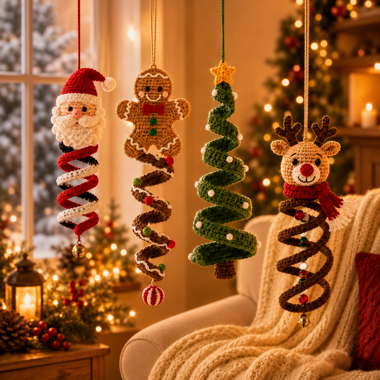 Crochet Christmas Spiral Hanging Ornaments.