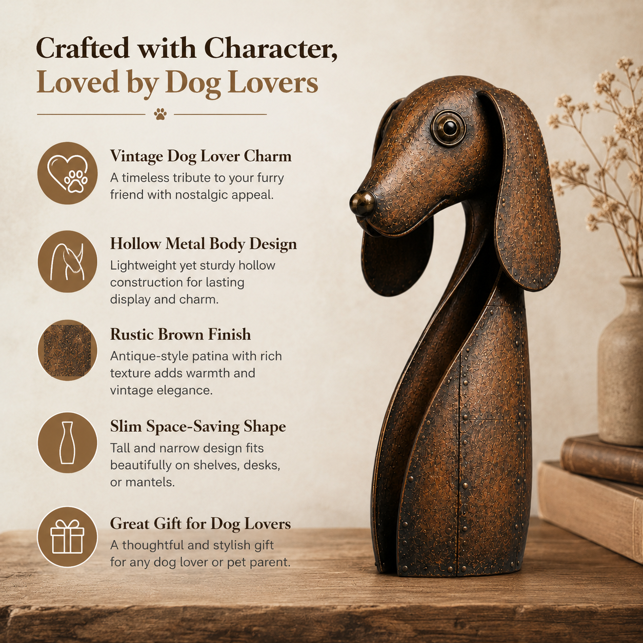 Vintage Brown Hollow Metal Dog Figurine.