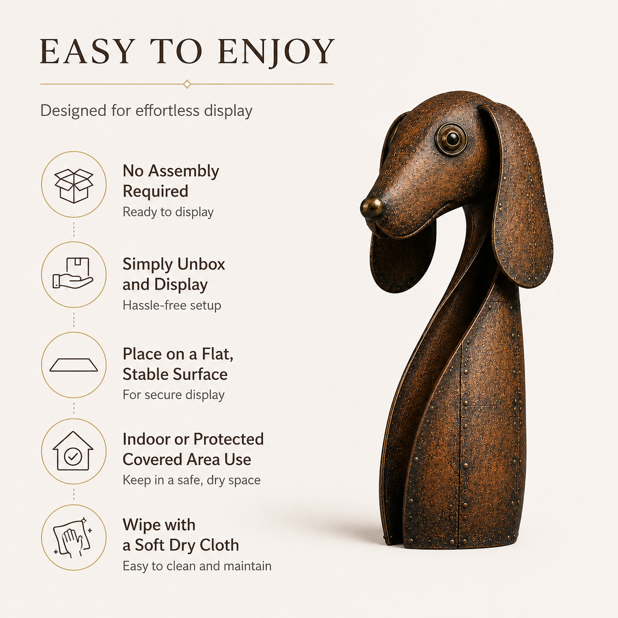 Vintage Brown Hollow Metal Dog Figurine.