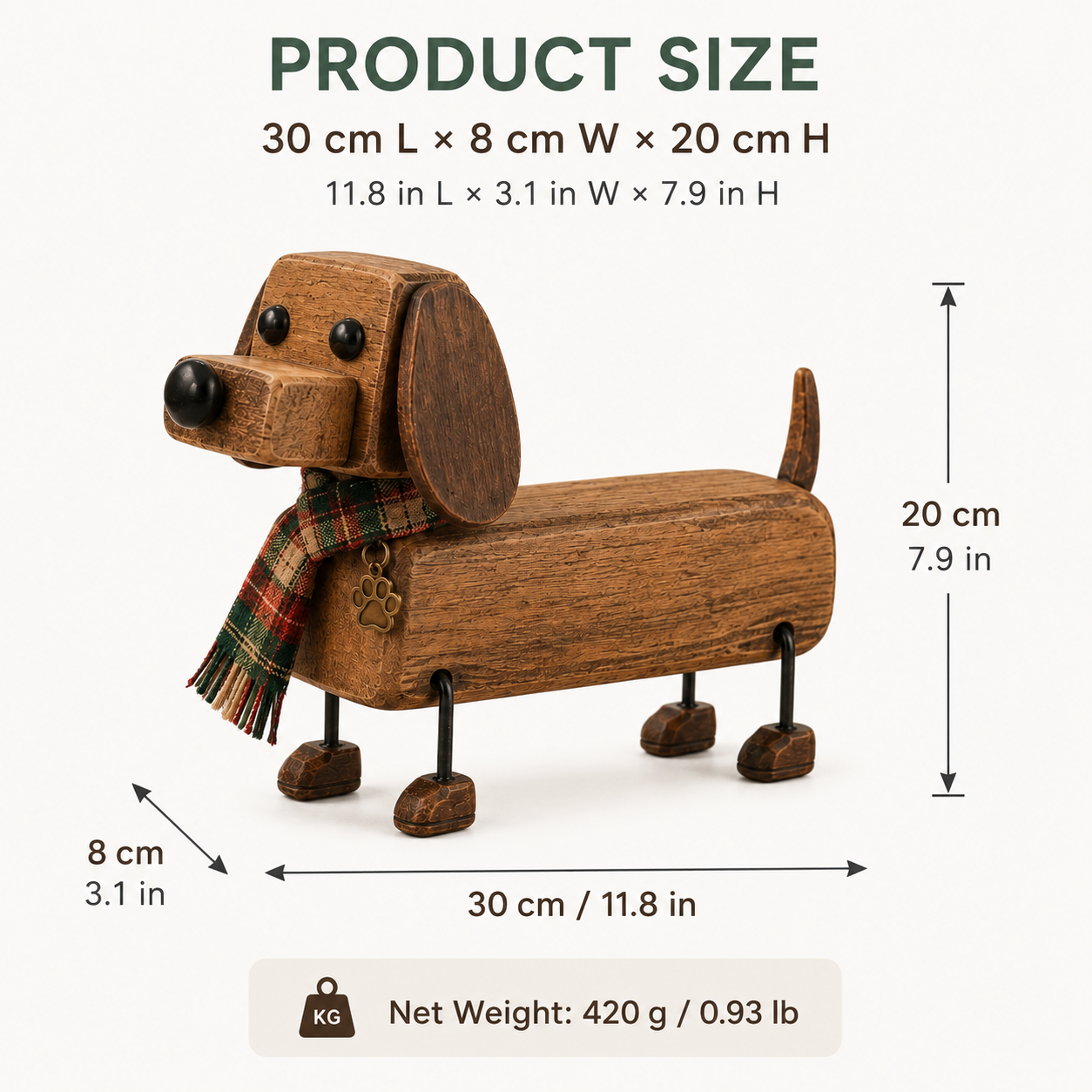 Rustic Wooden Christmas Dachshund Figurine