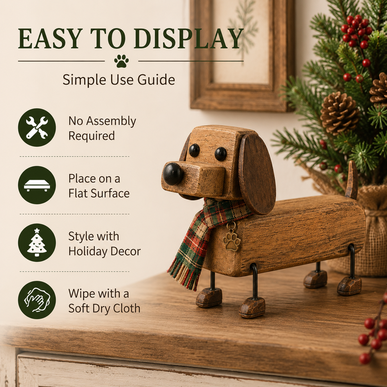 Rustic Wooden Christmas Dachshund Figurine