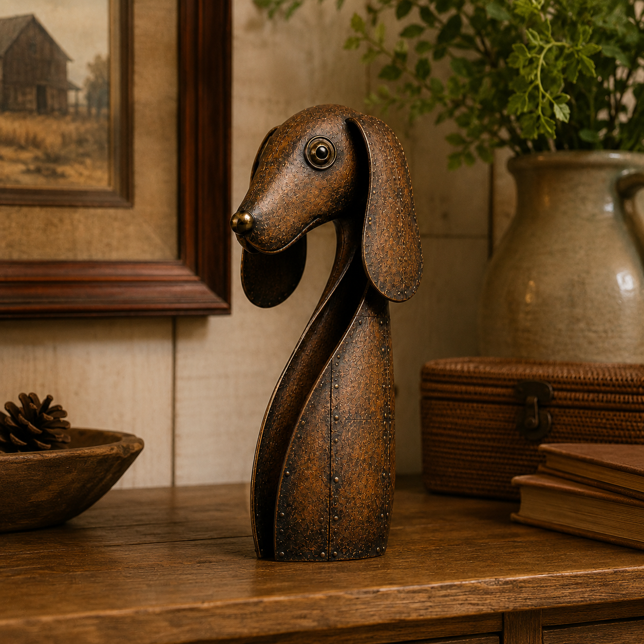Vintage Brown Hollow Metal Dog Figurine.