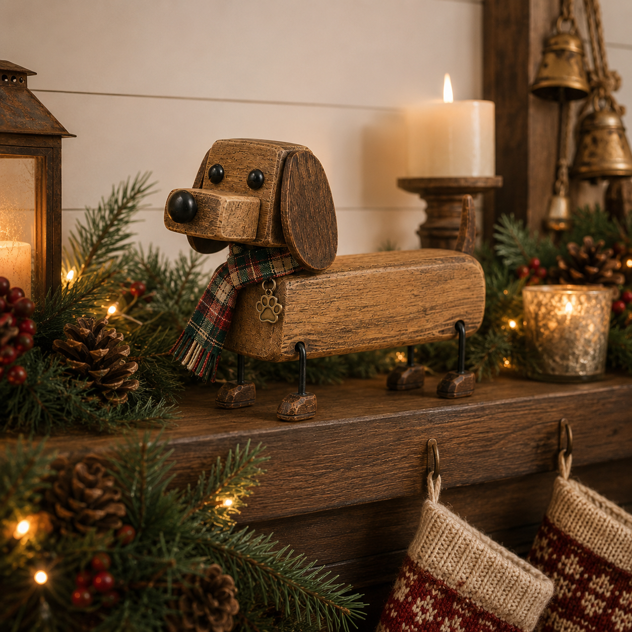 Rustic Wooden Christmas Dachshund Figurine