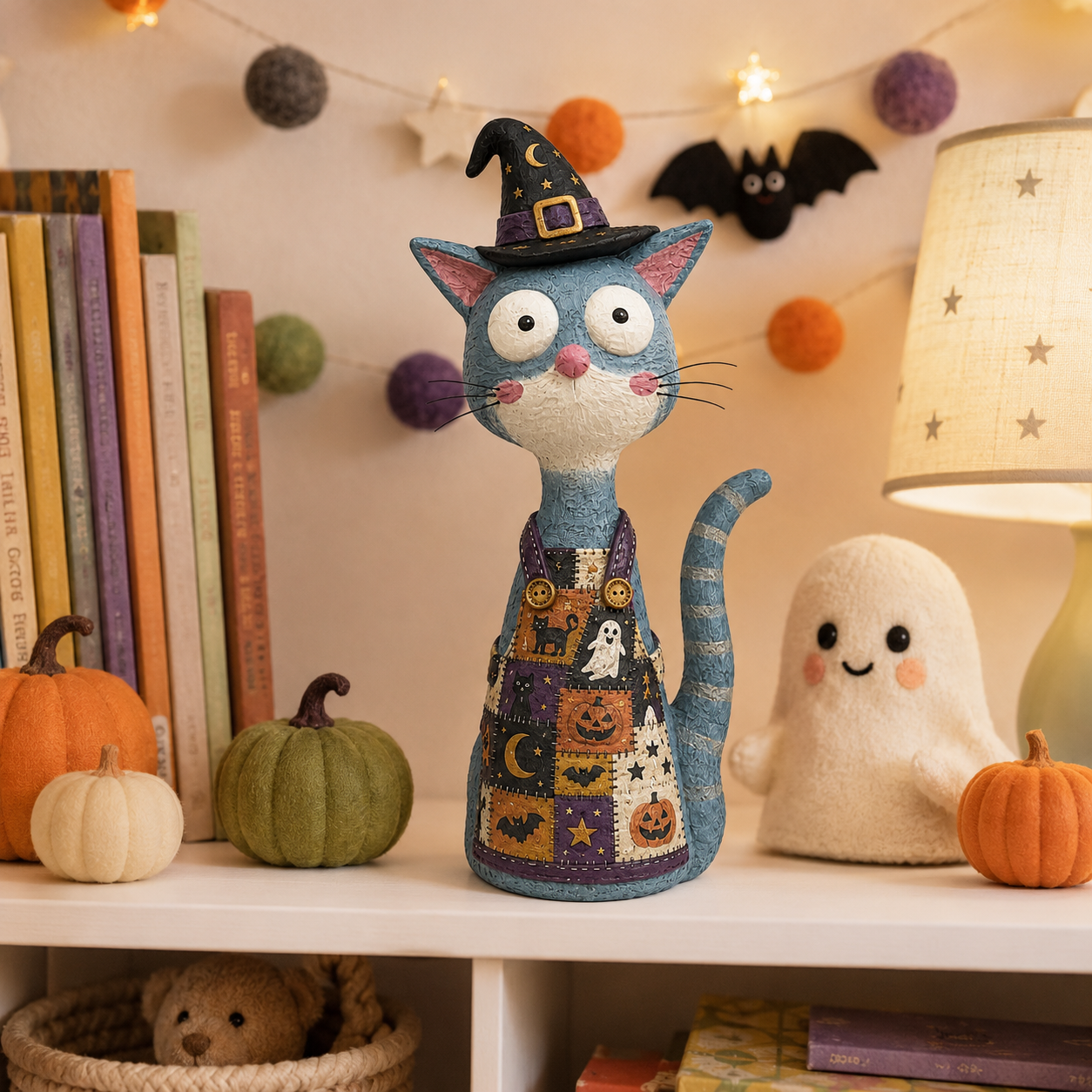  Whimsical Halloween Apron Cat Figurine 