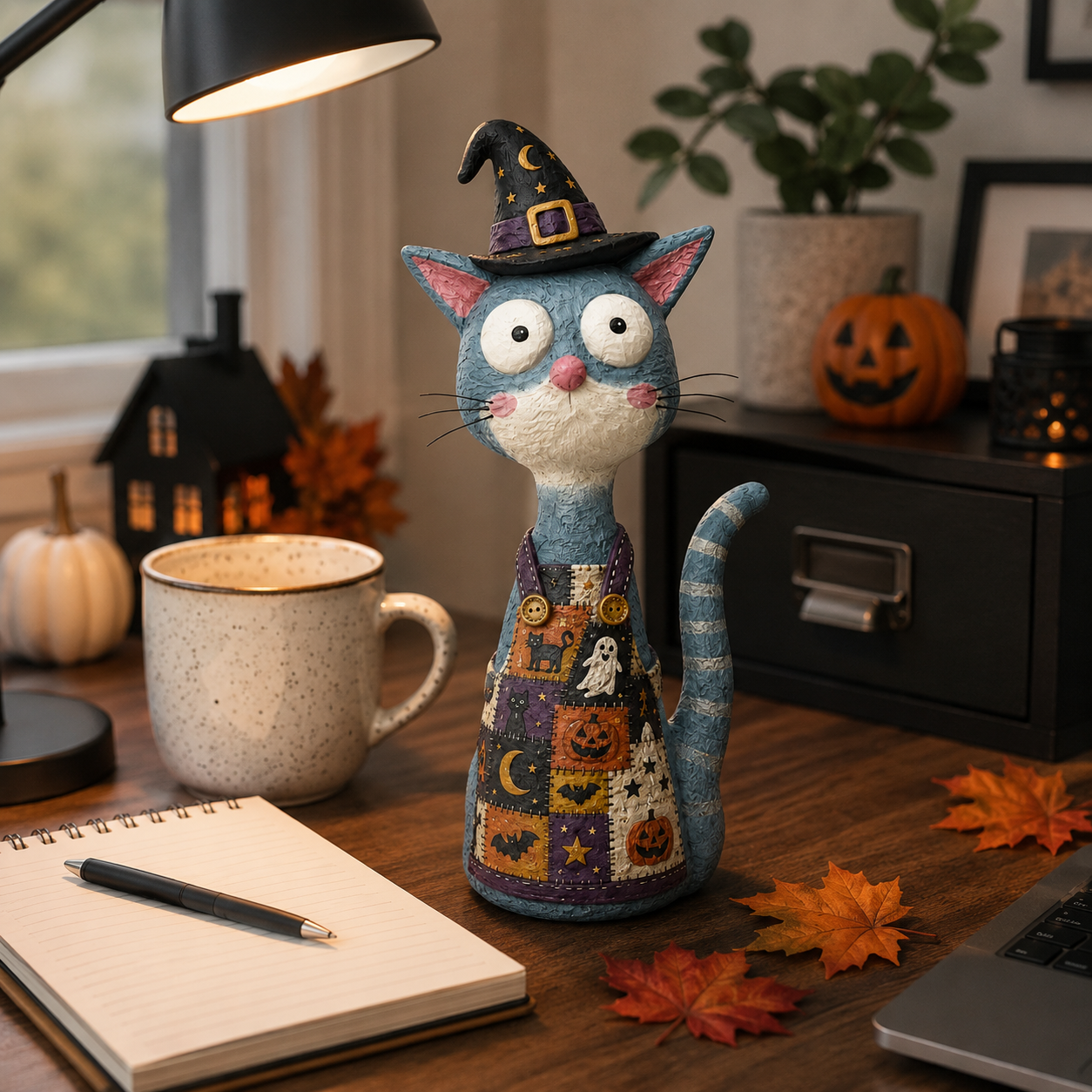  Whimsical Halloween Apron Cat Figurine 