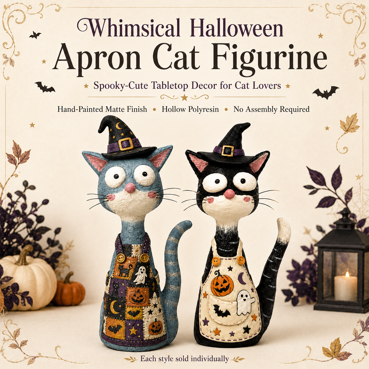  Whimsical Halloween Apron Cat Figurine 