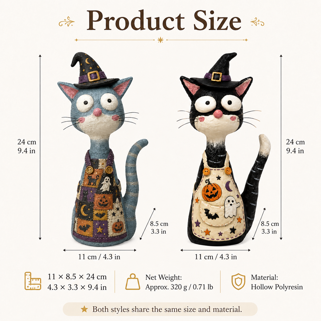  Whimsical Halloween Apron Cat Figurine 