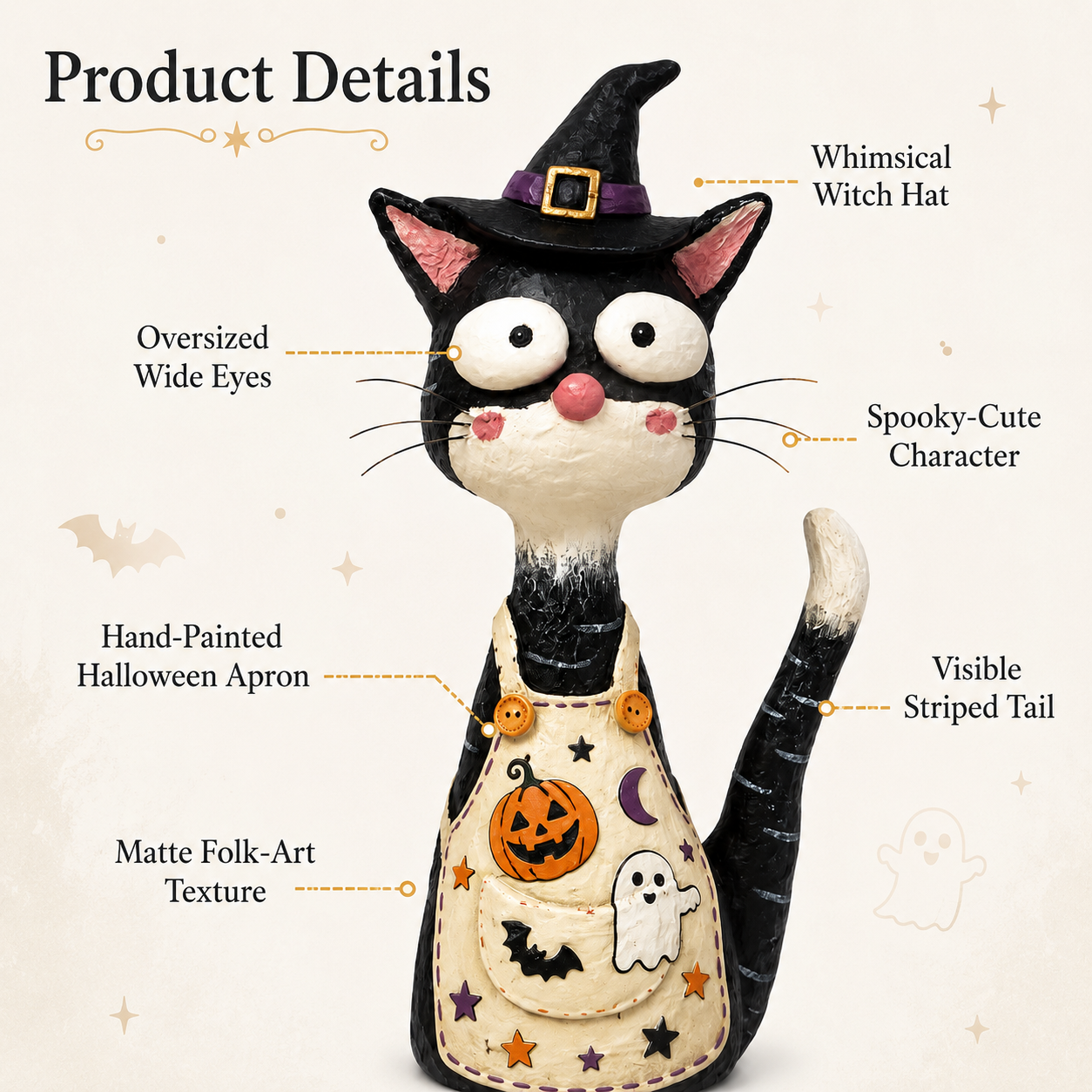  Whimsical Halloween Apron Cat Figurine 