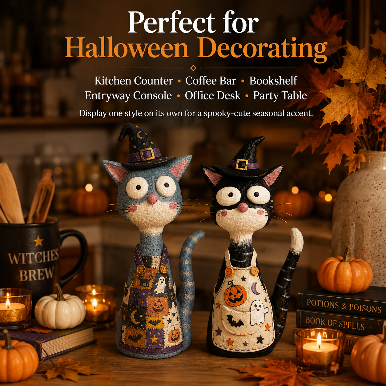  Whimsical Halloween Apron Cat Figurine 