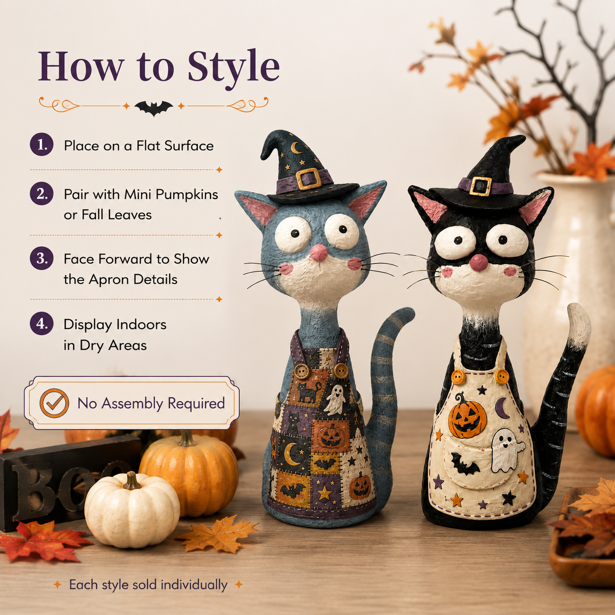  Whimsical Halloween Apron Cat Figurine 
