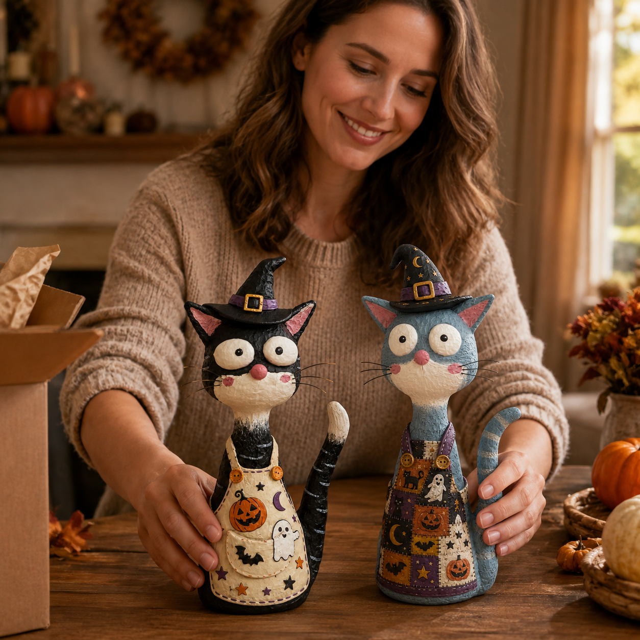  Whimsical Halloween Apron Cat Figurine 