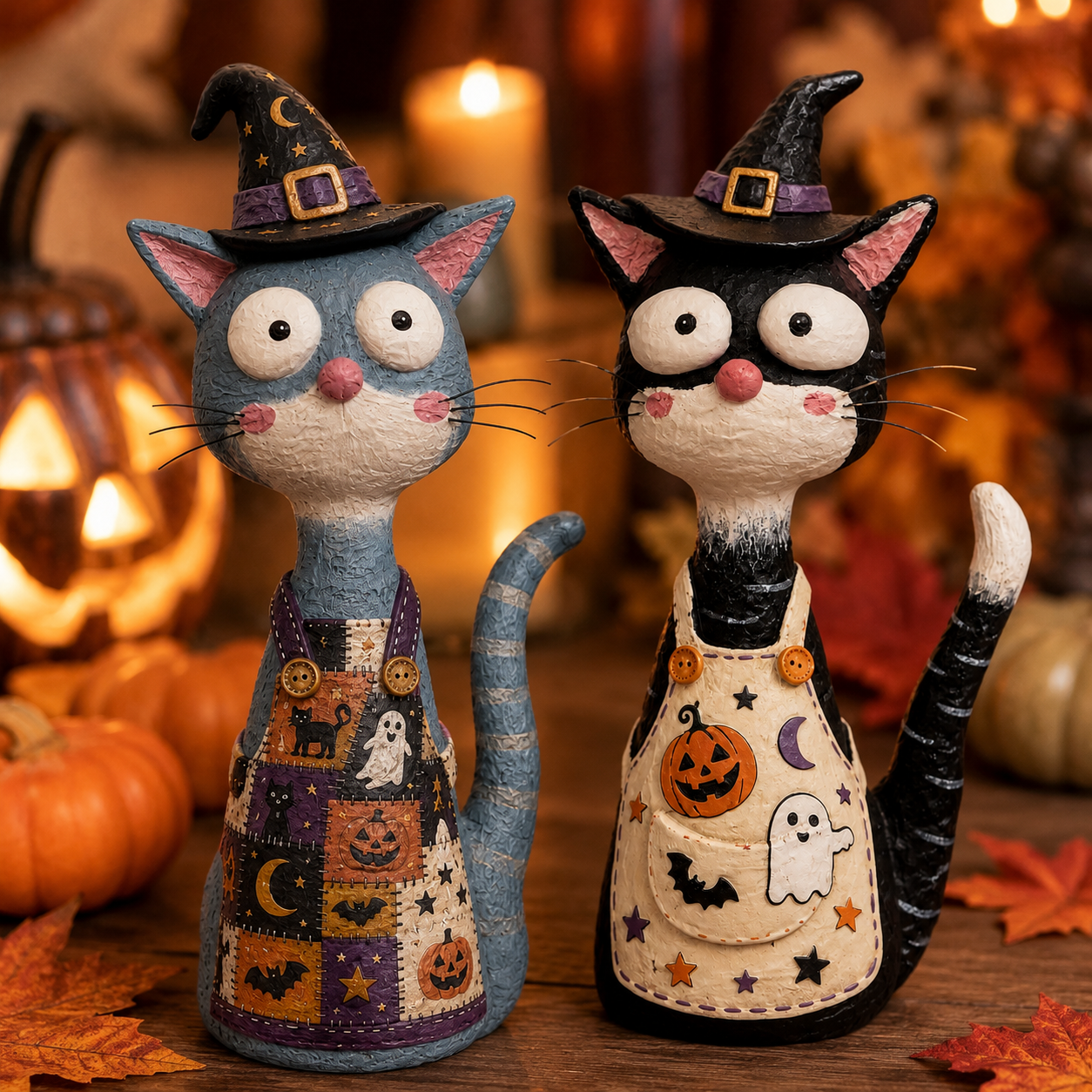  Whimsical Halloween Apron Cat Figurine 
