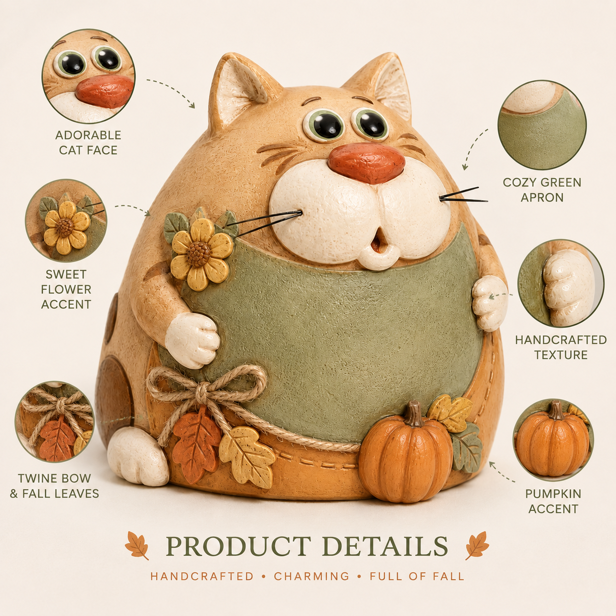 Rustic Fall Chubby Cat Figurine
