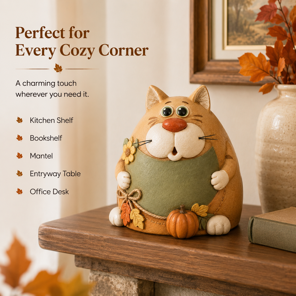 Rustic Fall Chubby Cat Figurine
