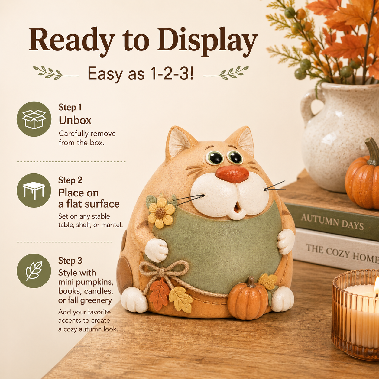 Rustic Fall Chubby Cat Figurine