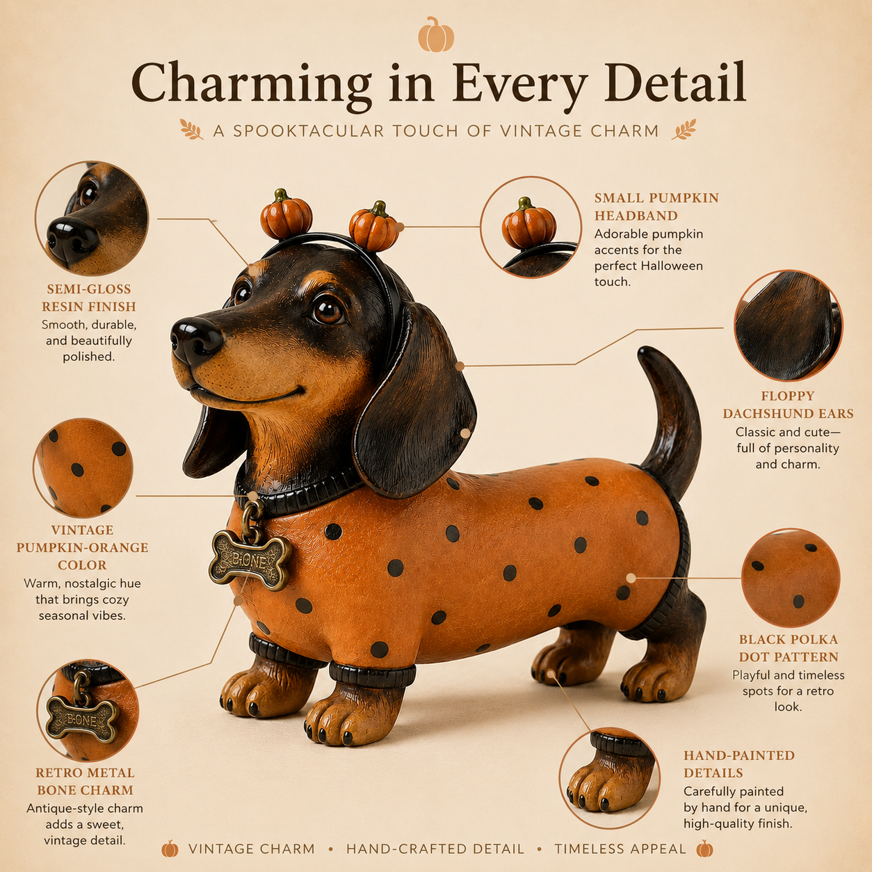 Cute Halloween Dachshund Pumpkin Resin Figurine
