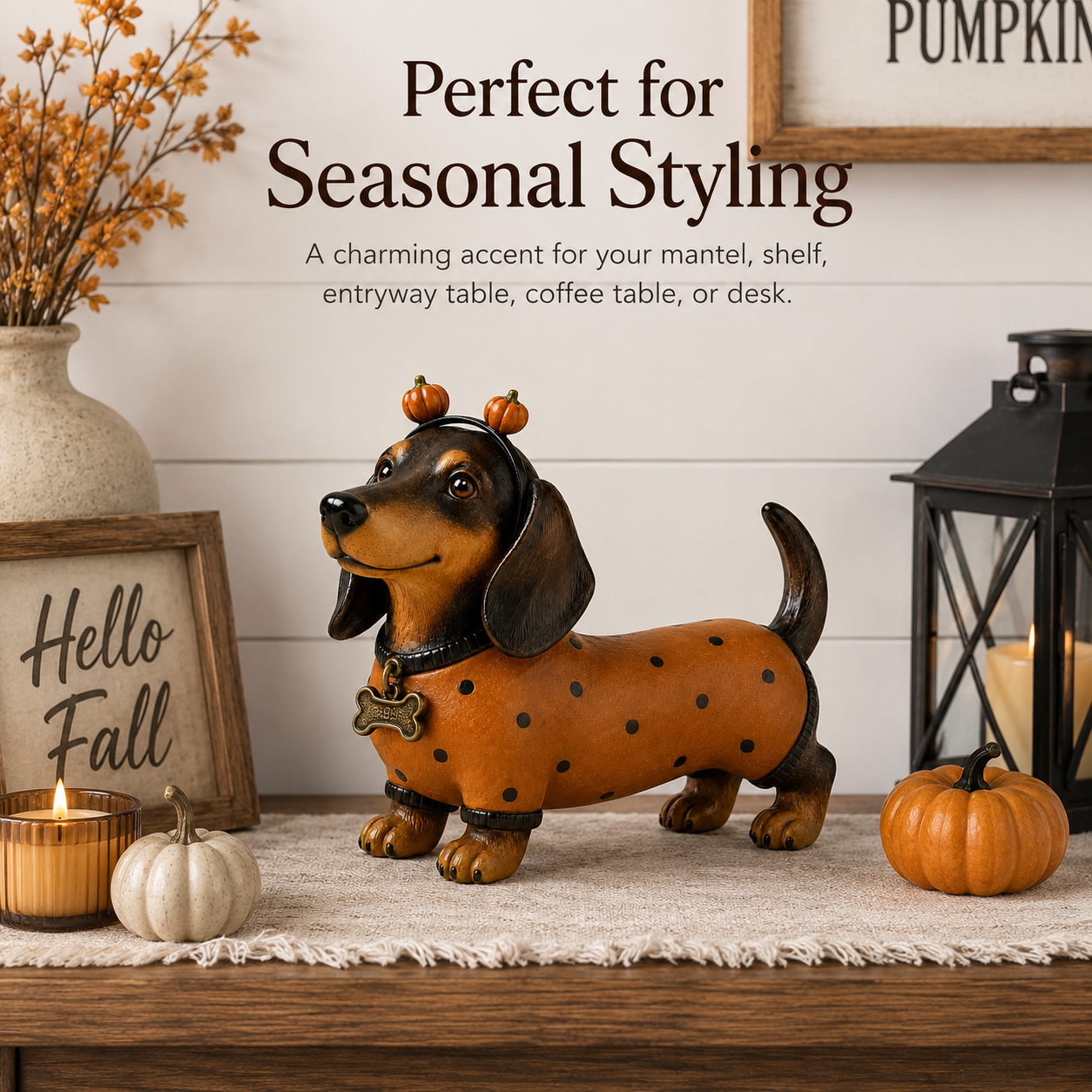 Cute Halloween Dachshund Pumpkin Resin Figurine