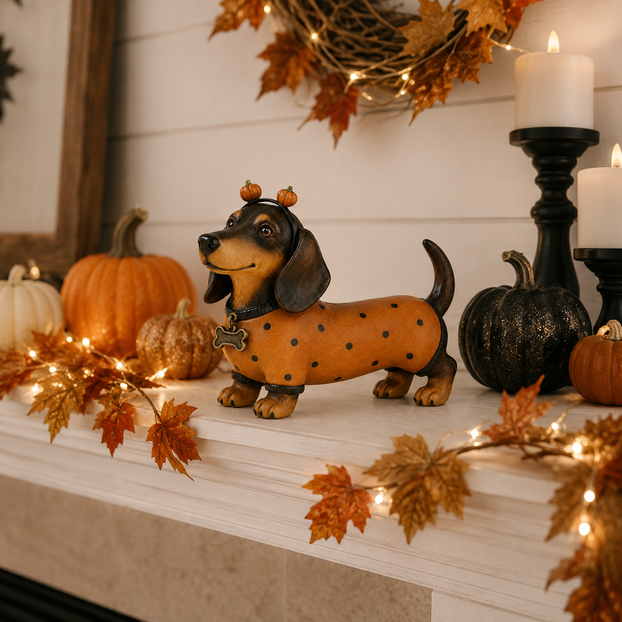 Cute Halloween Dachshund Pumpkin Resin Figurine