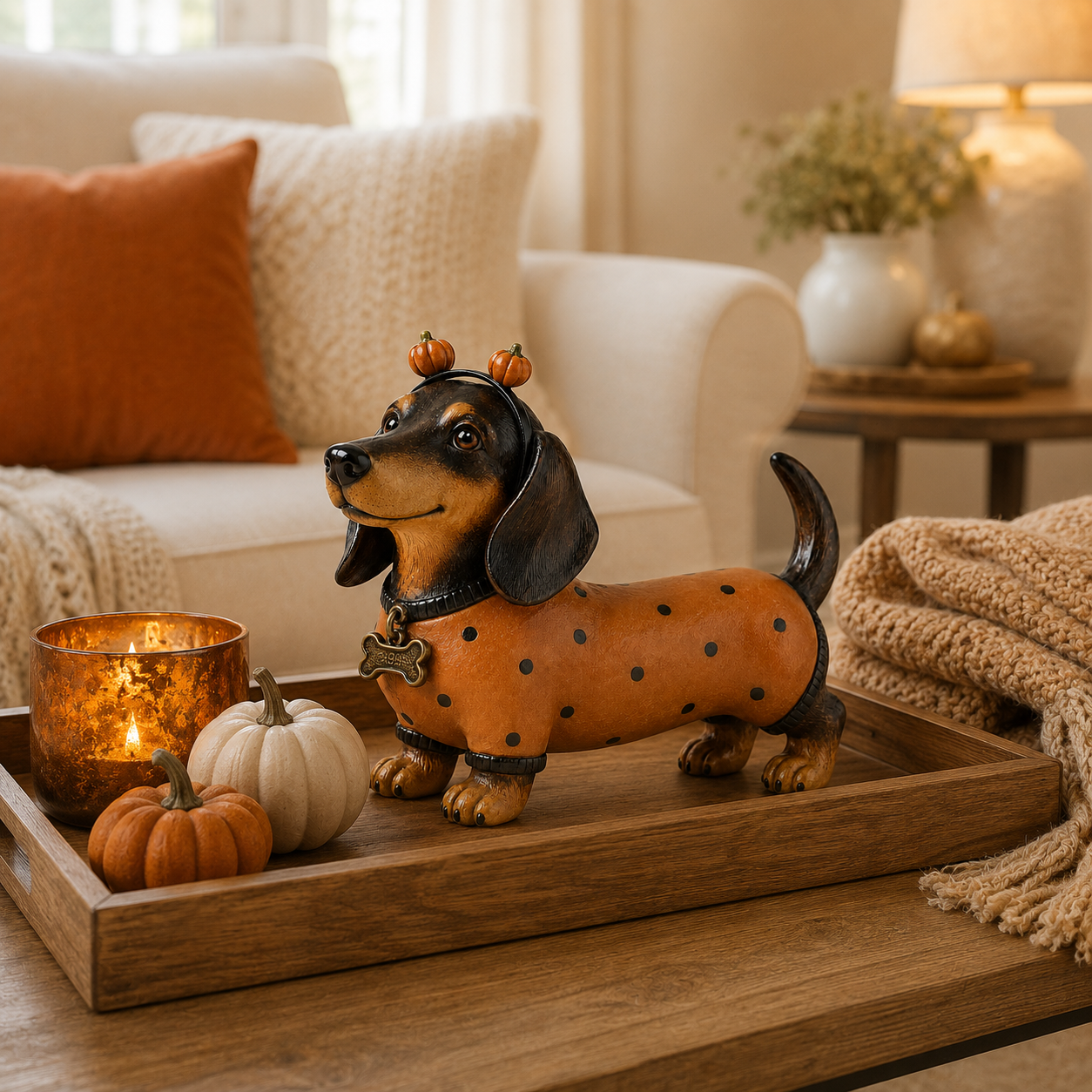 Cute Halloween Dachshund Pumpkin Resin Figurine