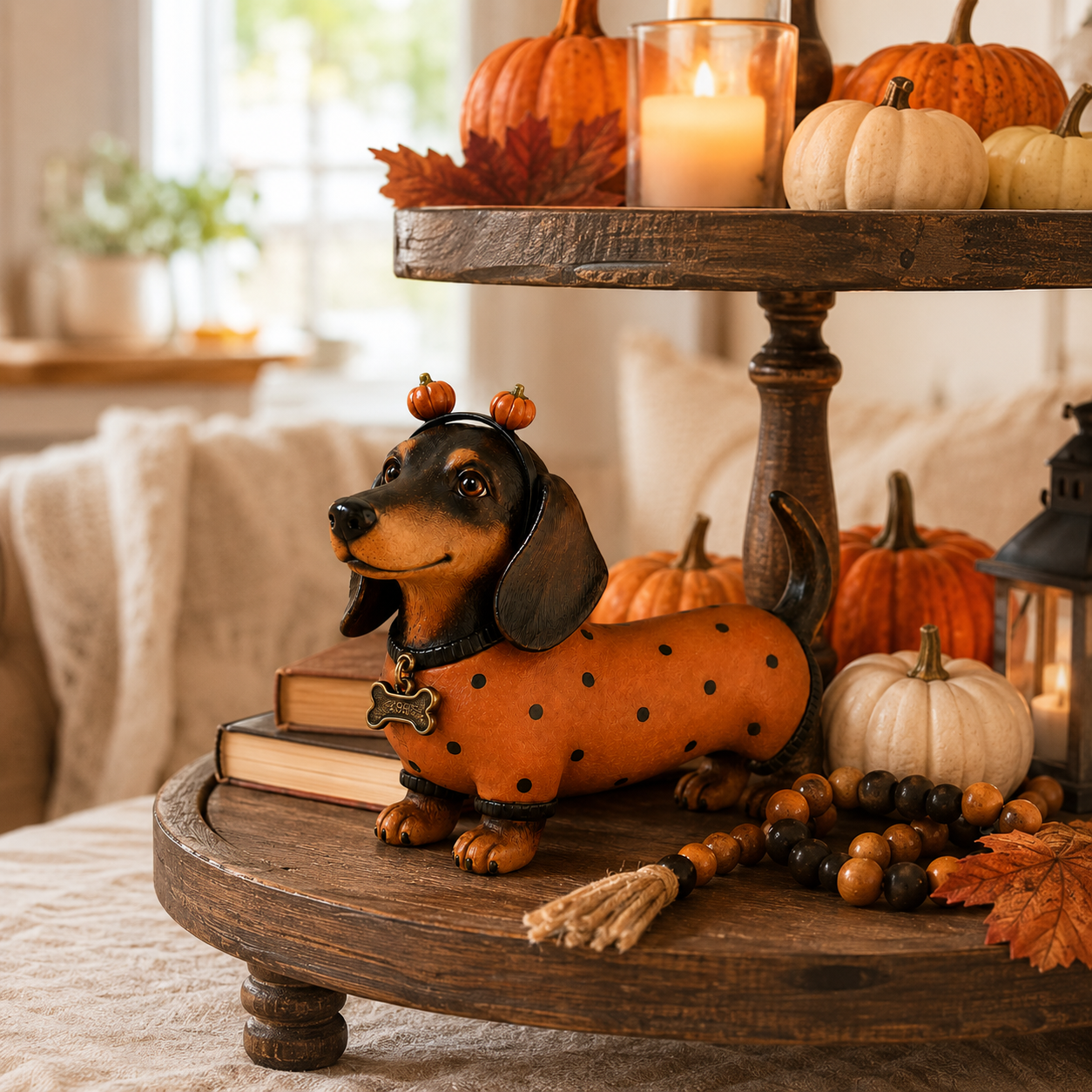 Cute Halloween Dachshund Pumpkin Resin Figurine